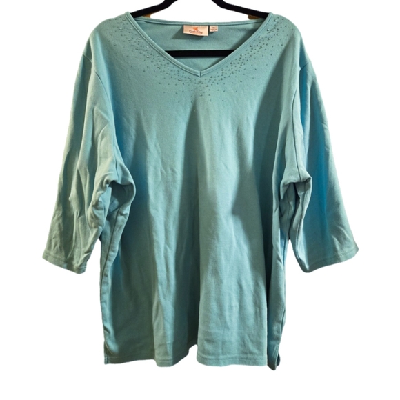 Quacker Factory Light Blue V-Neck Top - Picture 1 of 7